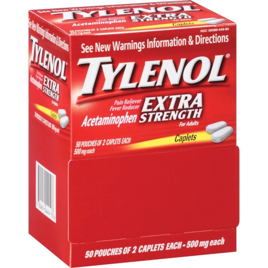 slide 4 of 7, Tylenol Extra Strength Caplets, 2 Caplets Per Packet, 50 ct Packets, 50 ct