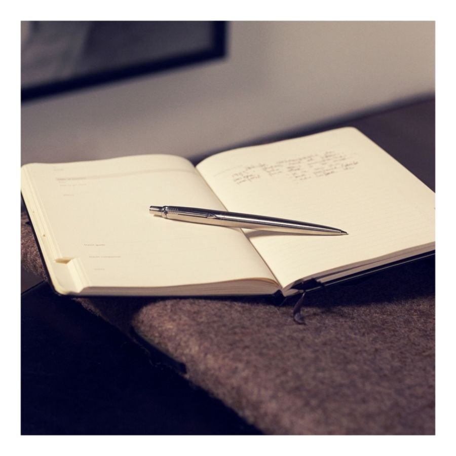 slide 4 of 4, Parker Jotter Ballpoint Pen, Medium Point Silver Barrel, Black Ink, 0.7 mm