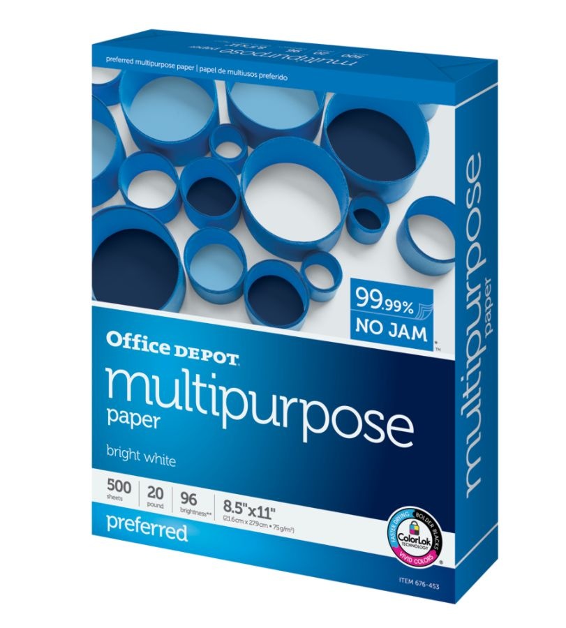 slide 3 of 3, Office Depot Multi-Use Paper, Letter Size, White, 500 ct; 8 1/2 in x 14 in; 20 lb