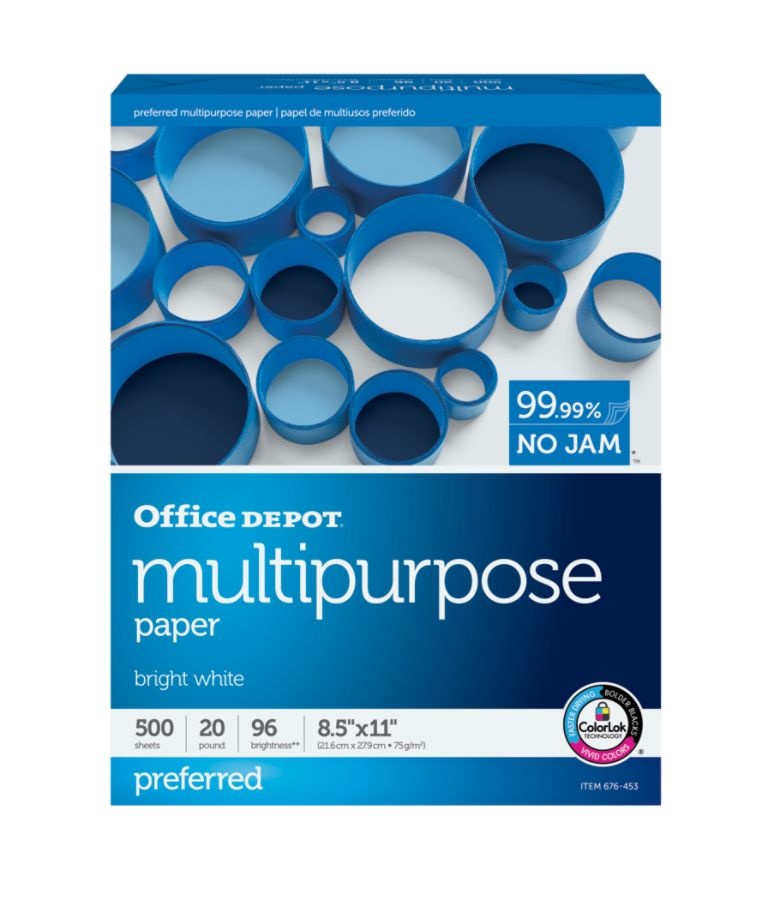 slide 2 of 3, Office Depot Multi-Use Paper, Letter Size, White, 500 ct; 8 1/2 in x 14 in; 20 lb