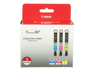 slide 2 of 2, Canon 251 Xl High-Yield Cyan/Magenta/Yellow Ink Cartridges, Pack Of 3, 3 ct