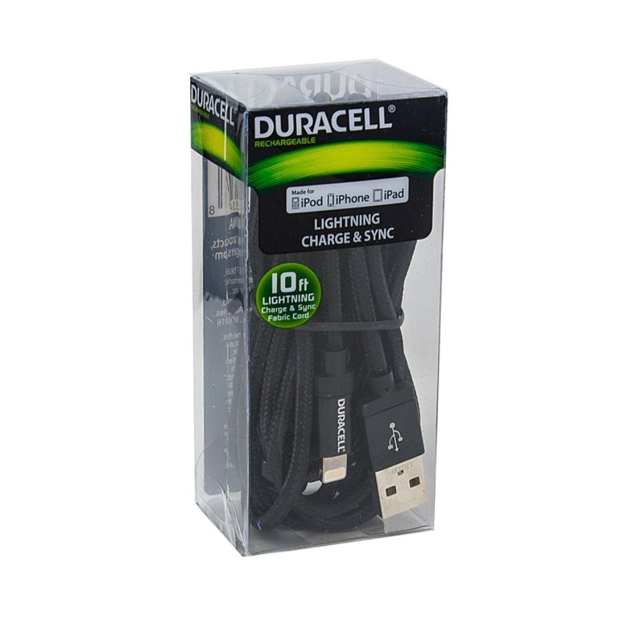 slide 2 of 4, Duracell Fabric Lightning Cable, 10', Black, Le2234, 1 ct