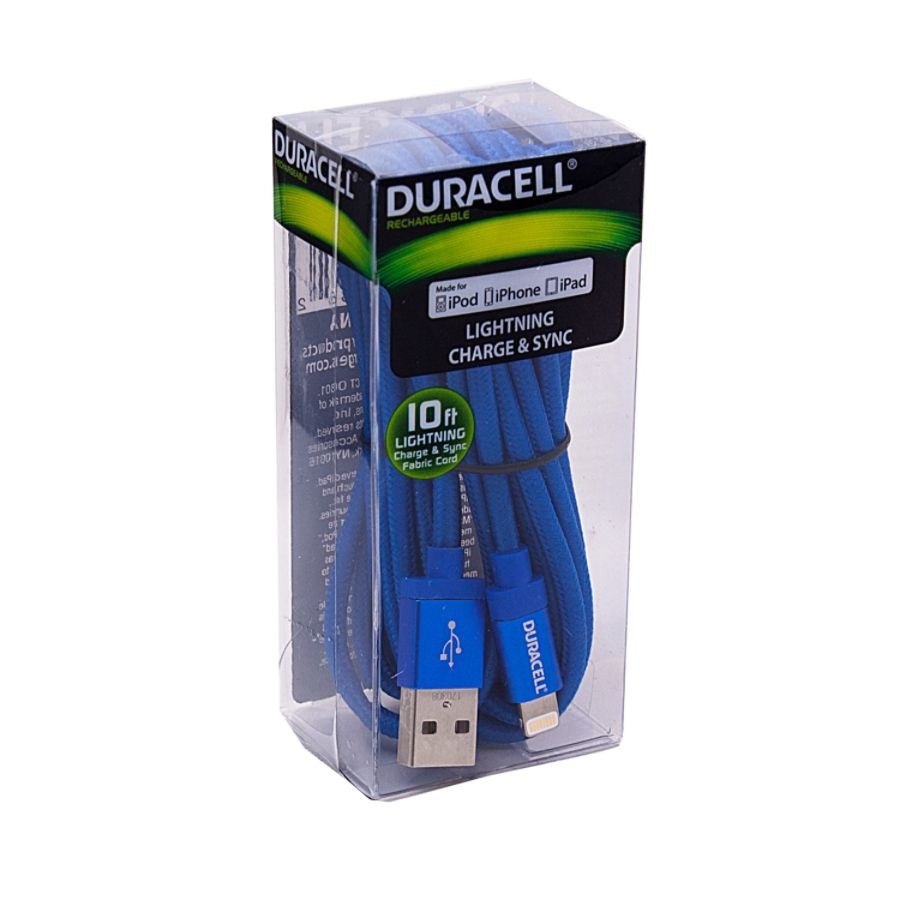 slide 2 of 4, Duracell Fabric Lightning Cable, 10', Blue, Le2236, 1 ct