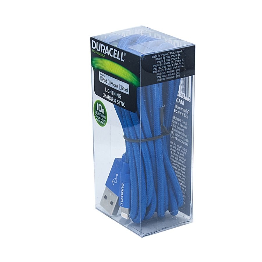 slide 3 of 4, Duracell Fabric Lightning Cable, 10', Blue, Le2236, 1 ct