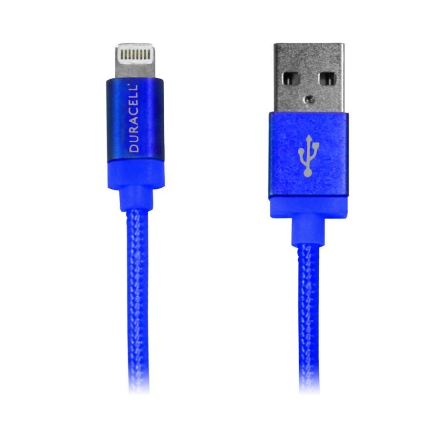 slide 4 of 4, Duracell Fabric Lightning Cable, 10', Blue, Le2236, 1 ct