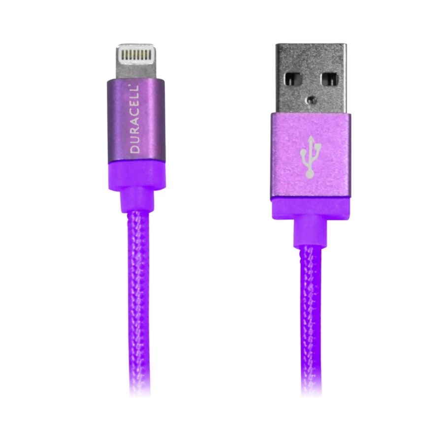 slide 4 of 4, Duracell Fabric Lightning Cable, 10', Purple, Le2237, 1 ct