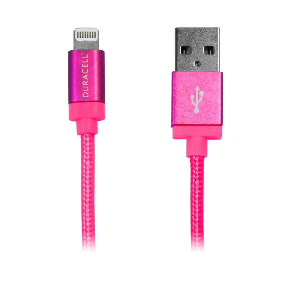 slide 2 of 4, Duracell Fabric Lightning Cable, 10', Pink, Le2238, 1 ct