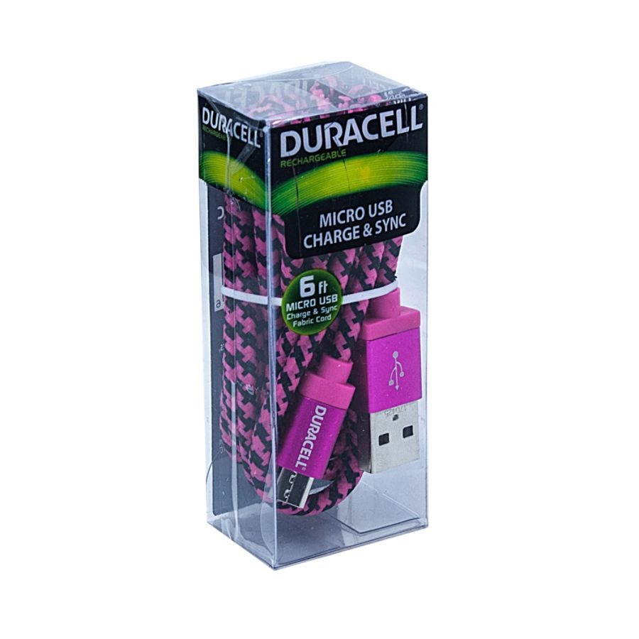 slide 2 of 4, Duracell Fabric Micro Usb Cable, 6', Black/Pink, Le2241, 1 ct