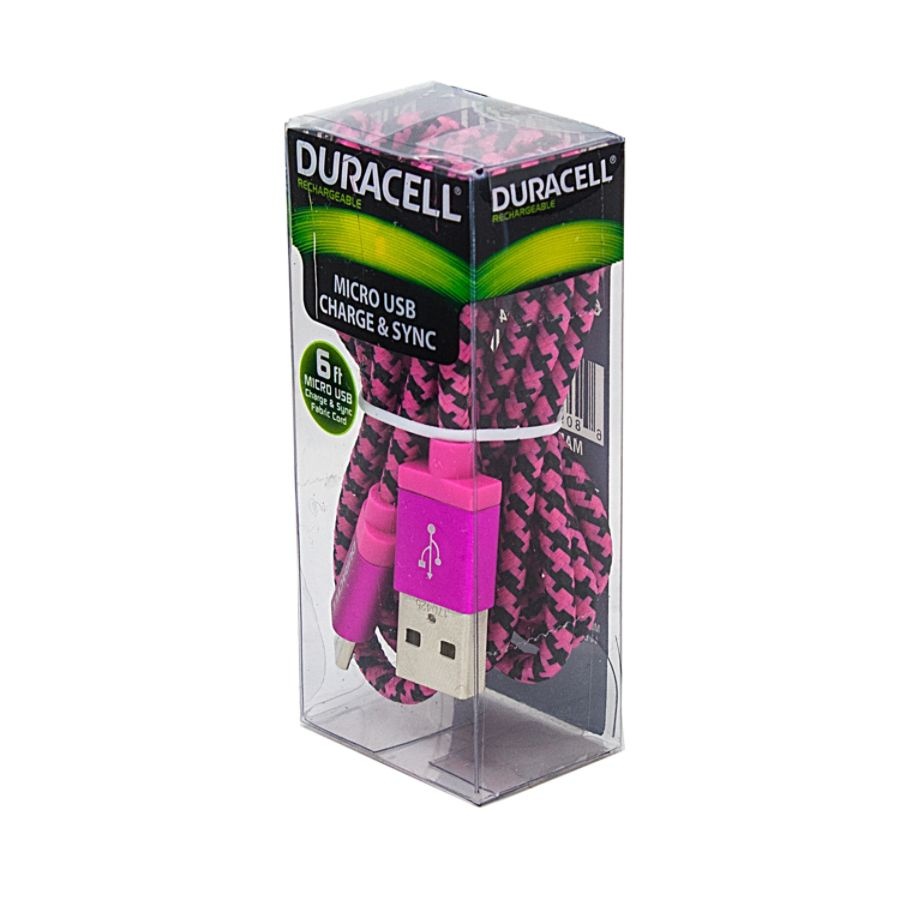 slide 3 of 4, Duracell Fabric Micro Usb Cable, 6', Black/Pink, Le2241, 1 ct