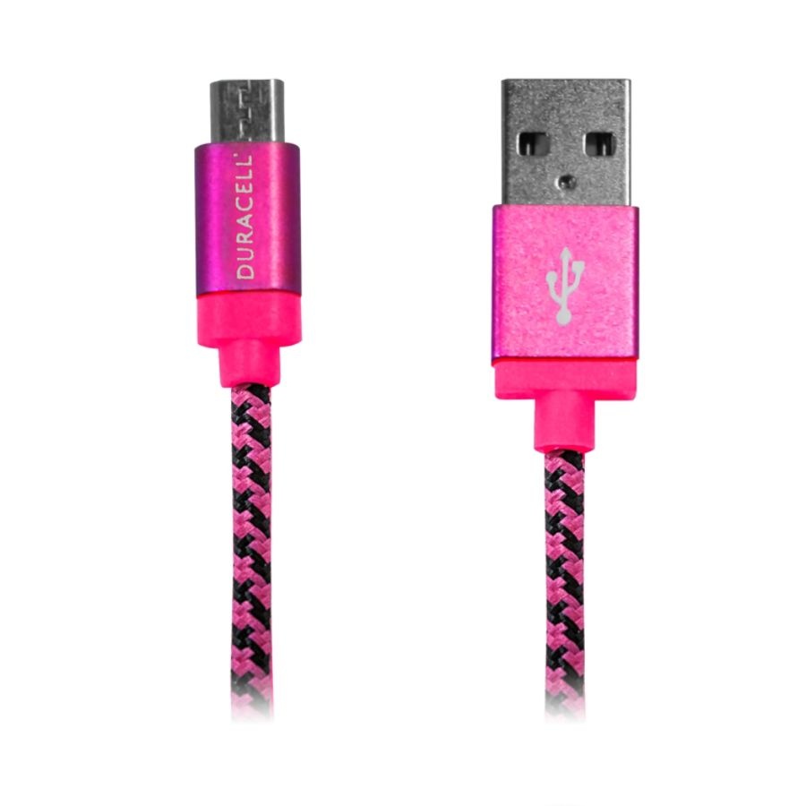 slide 4 of 4, Duracell Fabric Micro Usb Cable, 6', Black/Pink, Le2241, 1 ct