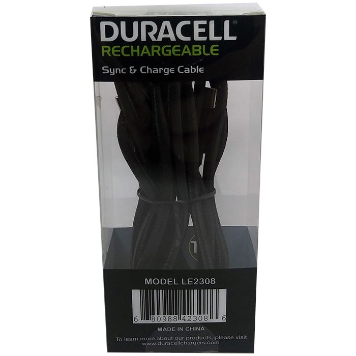 slide 2 of 2, Duracell Usb Type-C Cable, 6', Black, Le2308, 1 ct