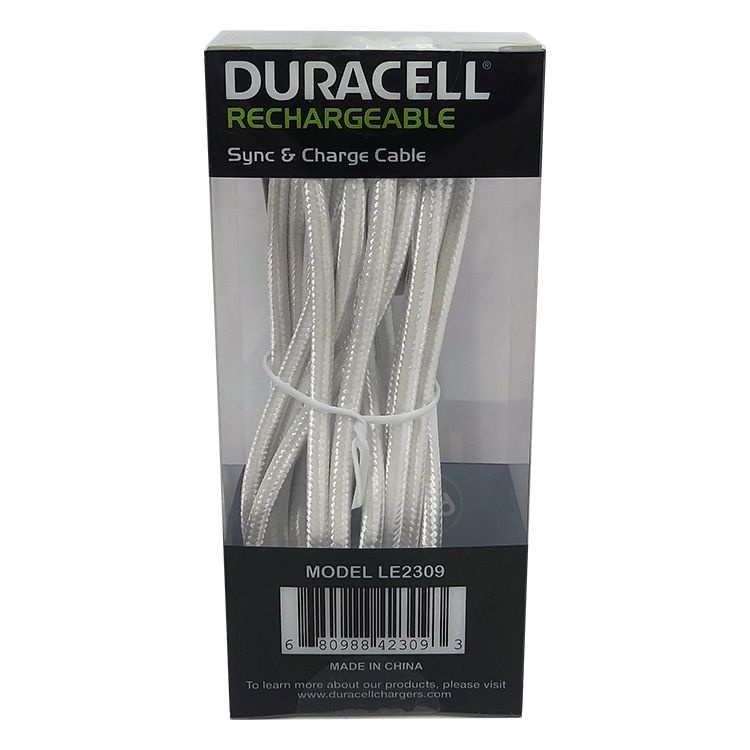 slide 2 of 2, Duracell Usb Type-C Cable, 6', White, Le2309, 1 ct