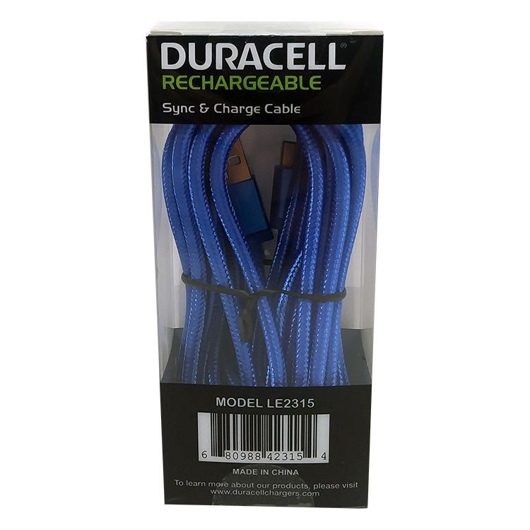 slide 2 of 2, Duracell Usb Type-C Cable, 10', Blue, Le2315, 1 ct
