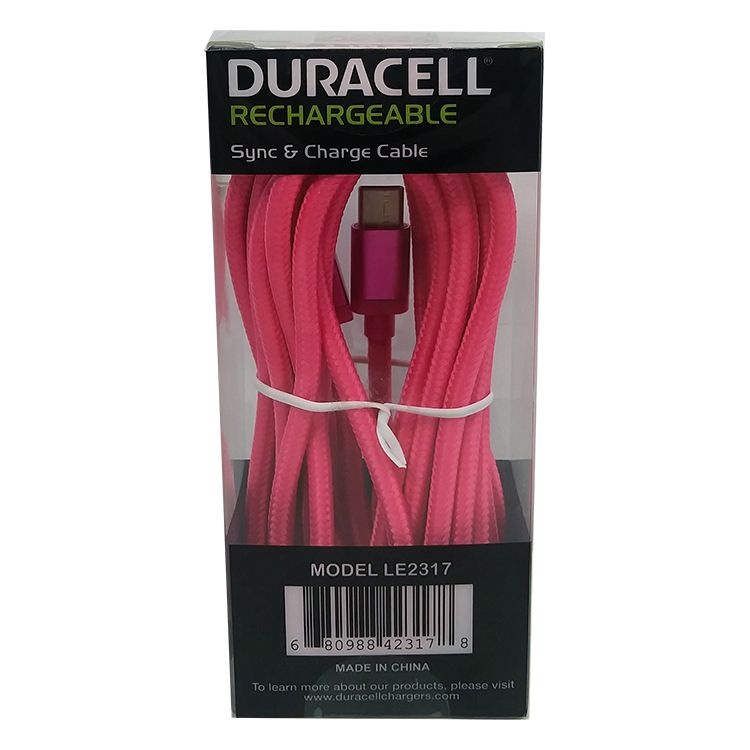 slide 2 of 2, Duracell Usb Type-C Cable, 10', Pink, Le2317, 1 ct