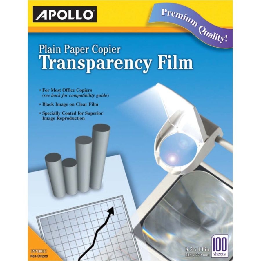 slide 2 of 2, Apollo Plain Paper Copier Transparency Film, Black On Clear, Box Of 100, 100 ct