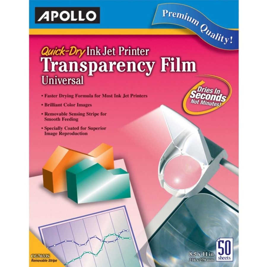 slide 2 of 2, Apollo Quick-Dry Universal Inkjet Transparency Film, Box Of 50, 50 ct