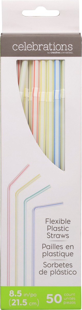 slide 8 of 12, Celebrations Flexible Plastic Straws, 50 ct