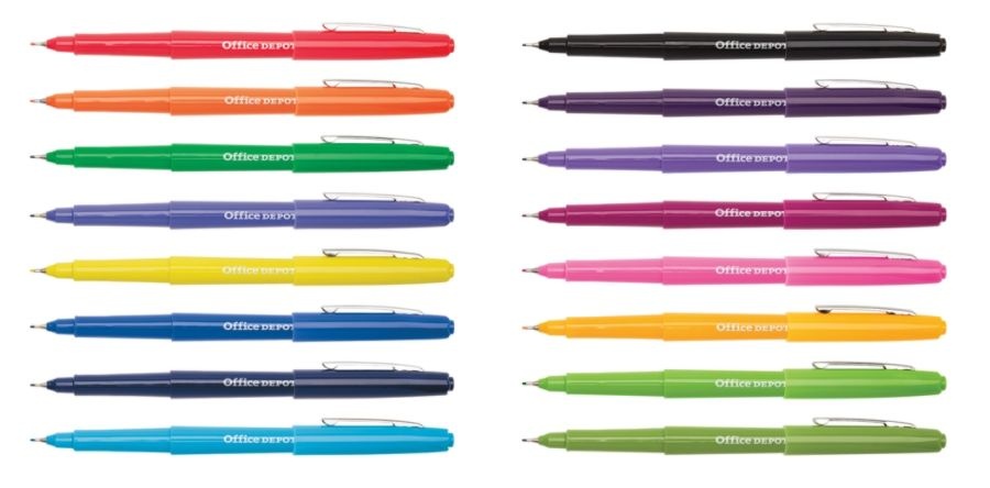 slide 2 of 10, Office Depot Brand Felt-Tip Porous Pens, Medium Point, 1.0 Mm, Assorted Colors, Pack Of 16, 16 ct