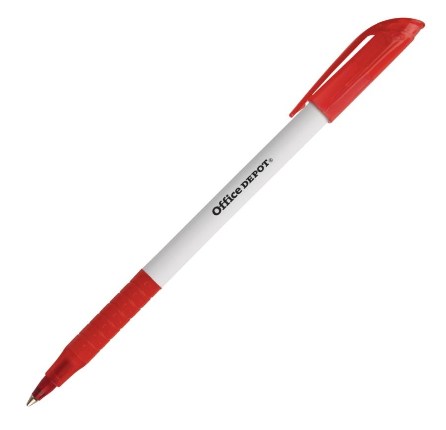 slide 2 of 2, Office Depot Brand Grip Ballpoint Pens, Medium Point, 1.0 Mm, White Barrel, Red Ink, Pack Of 12, 12 ct