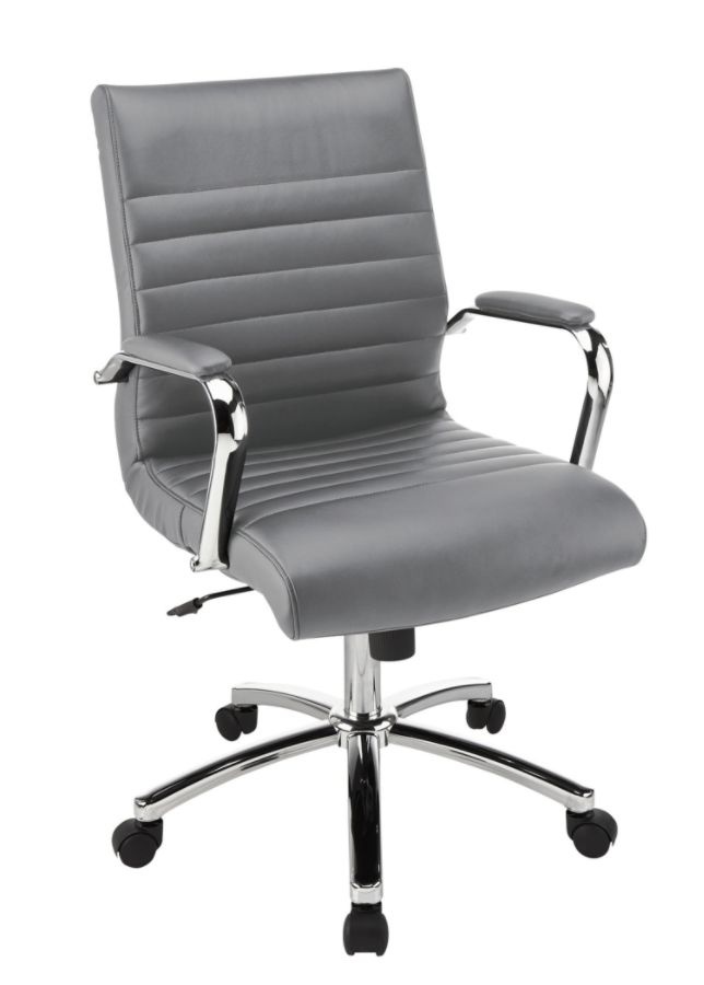 slide 2 of 9, Realspace Modern Comfort Winsley Bonded Leather Mid-Back Chair, Gray/Chrome, 1 ct