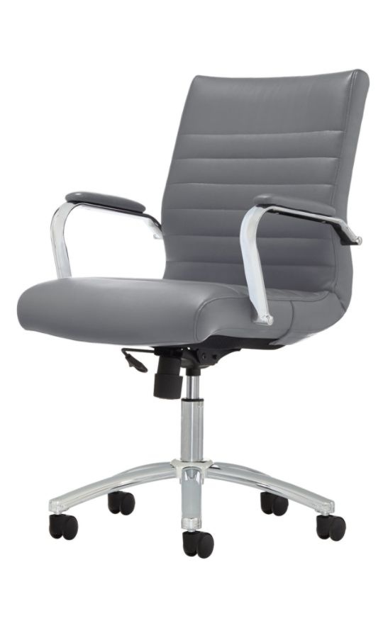 slide 3 of 9, Realspace Modern Comfort Winsley Bonded Leather Mid-Back Chair, Gray/Chrome, 1 ct