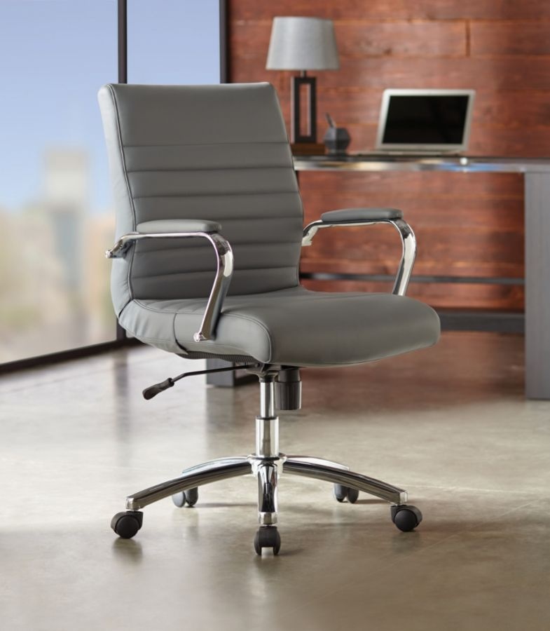 slide 9 of 9, Realspace Modern Comfort Winsley Bonded Leather Mid-Back Chair, Gray/Chrome, 1 ct