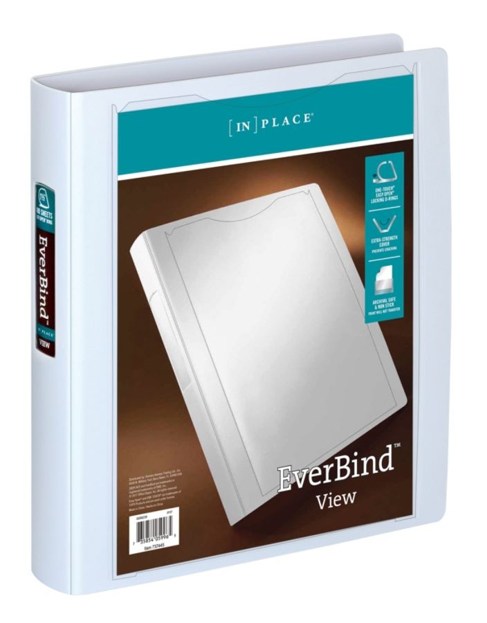 slide 3 of 5, Office Depot Brand Everbind D-Ring View Binder, 1 1/2'' Rings, White, 1 ct