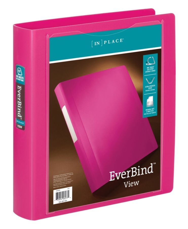 slide 3 of 5, Office Depot Brand Everbind D-Ring View Binder, 1 1/2'' Rings, Pink, 1 ct
