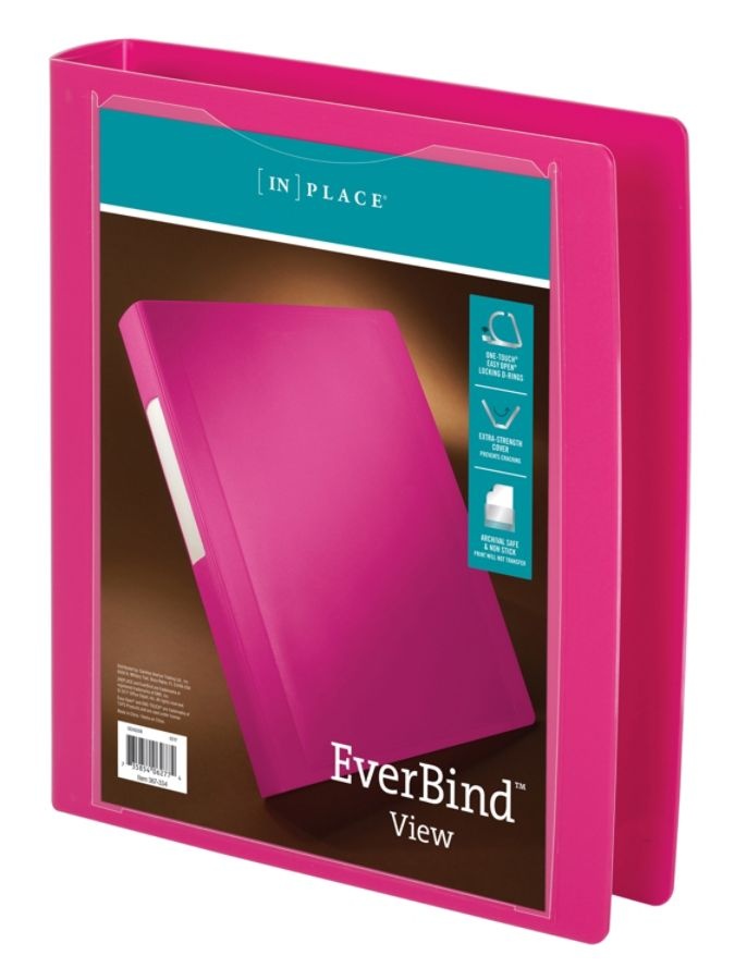 slide 4 of 5, Office Depot Brand Everbind D-Ring View Binder, 1 1/2'' Rings, Pink, 1 ct