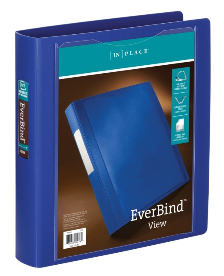 slide 5 of 5, Office Depot Brand Everbind D-Ring View Binder, 1 1/2'' Rings, Blue, 1 ct