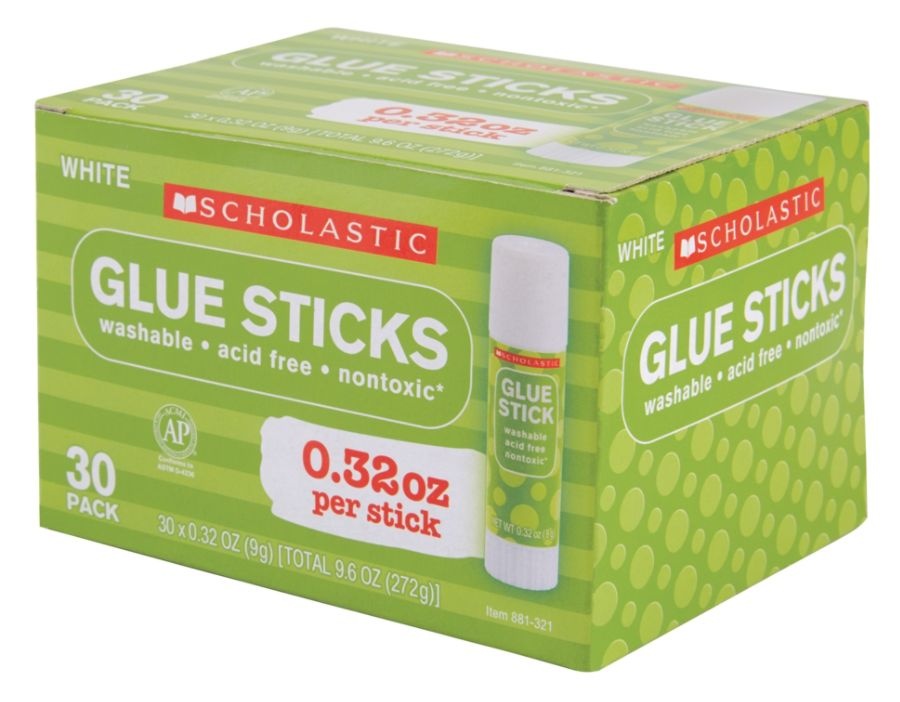 slide 4 of 4, Scholastic Glue Sticks, 0.32 Oz, Clear, Pack Of 30, 30 ct