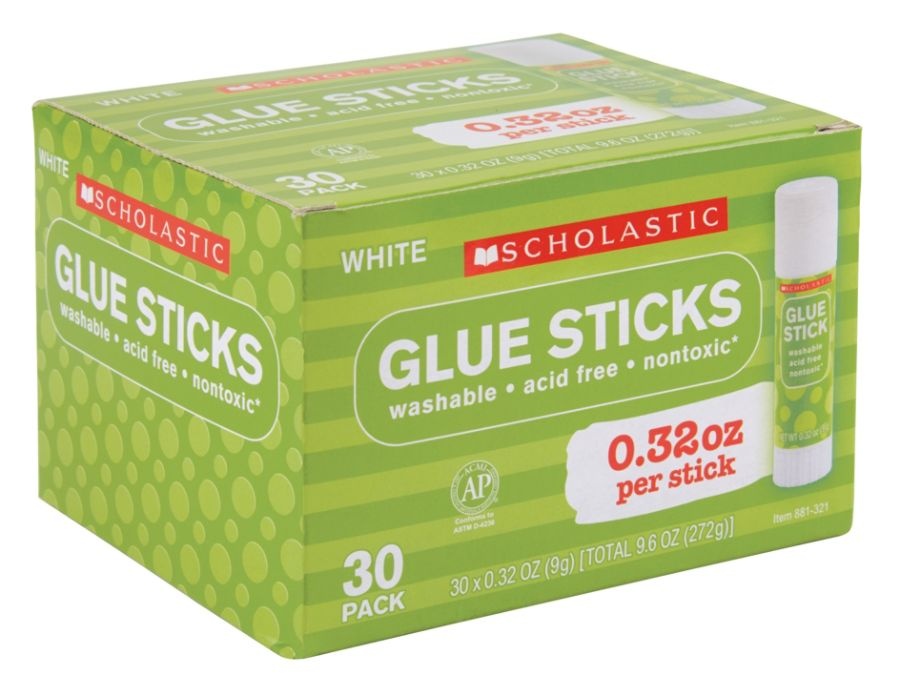 slide 2 of 4, Scholastic Glue Sticks, 0.32 Oz, Clear, Pack Of 30, 30 ct