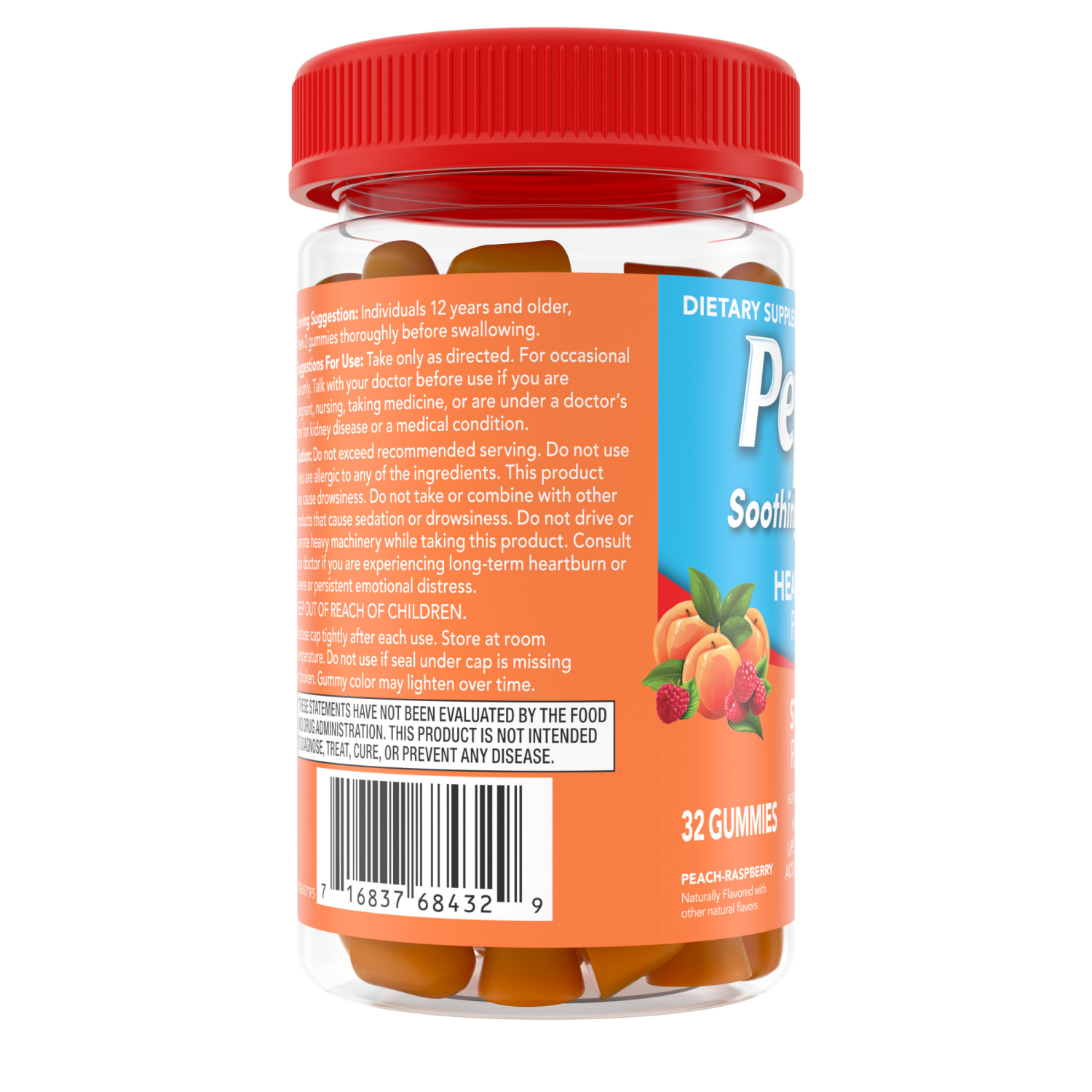 slide 3 of 8, Pepcid Soothing Gummies, Heartburn Relief + Stress Relief, Peach-Raspberry, 32 ct, 32 ct