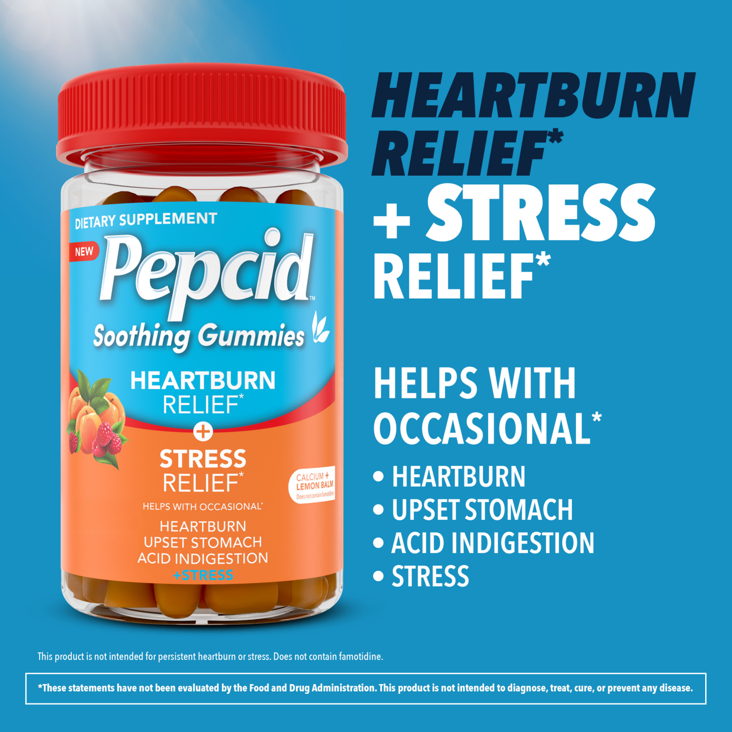 slide 4 of 8, Pepcid Soothing Gummies, Heartburn Relief + Stress Relief, Peach-Raspberry, 32 ct, 32 ct