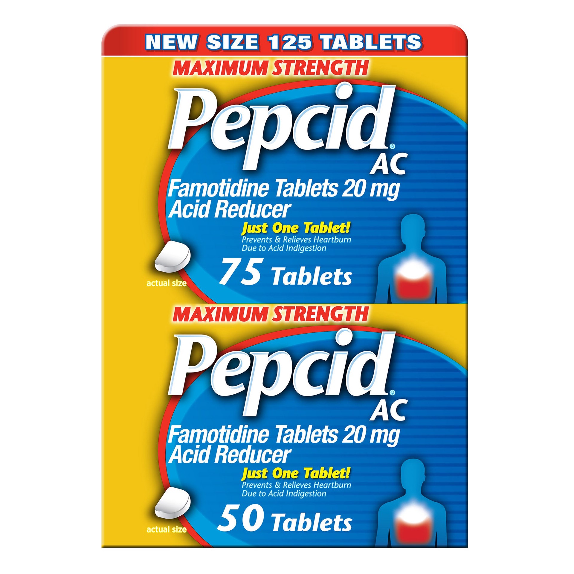 slide 1 of 1, Pepcid AC Maximum Strength Famotidine, 20 mg, 125 Tablets, 