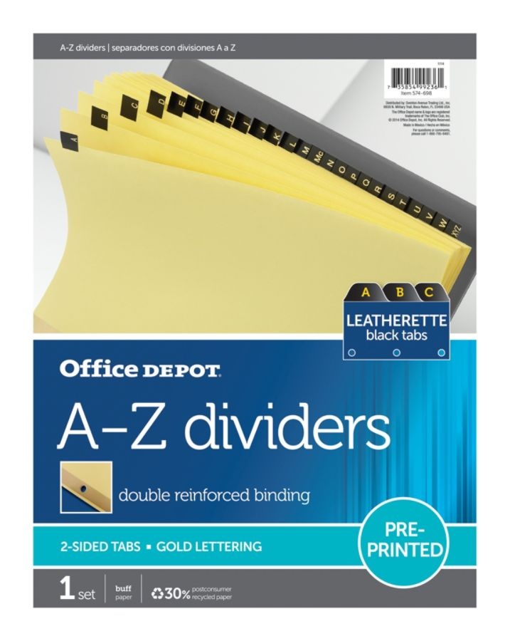 slide 2 of 2, Office Depot Brand Preprinted Tab Dividers, Alphabetical, 1 ct