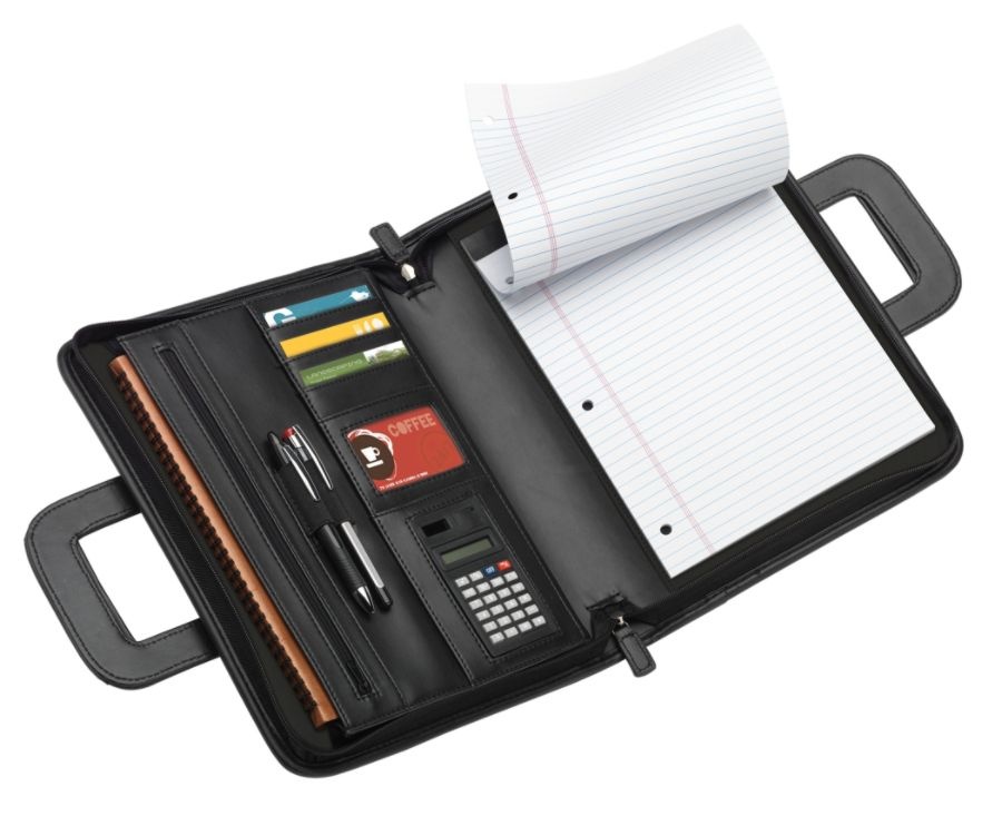 slide 3 of 3, Office Depot Brand Padfolio With Flap Pockets & Sliding Handles, 11'' X 14'', Black, 1 ct