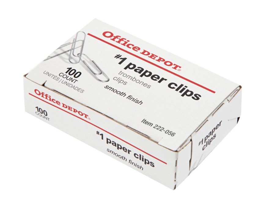 slide 3 of 5, Office Depot Brand Paper Clips, No. 1 Regular, Silver, Box Of 100, 100 ct