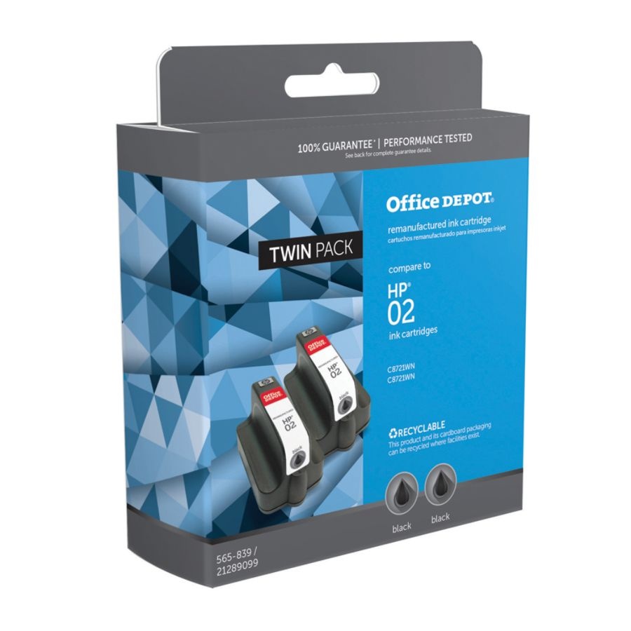 slide 2 of 2, Office Depot Brand Od02K-2 Remanufactured Ink Cartridge Replacement For Hp 02 Black, Pack Of 2, 2 ct