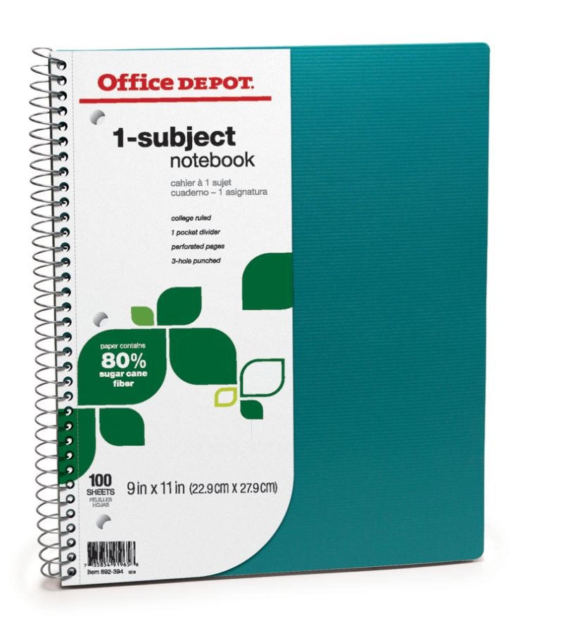 slide 2 of 2, Office Depot Brand FSC Certified Notebook, 1 Subject, College Ruled, Assorted Colors, 100 ct; 9 in x 11 in