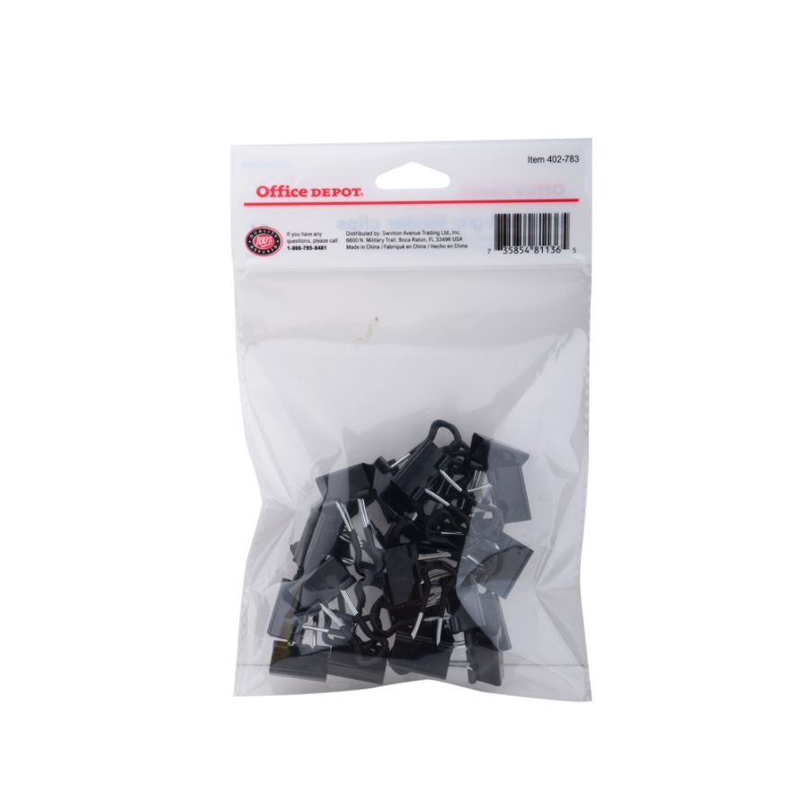 slide 3 of 3, Office Depot Brand Binder Clips, Small, 3/4'' Wide, 3/8'' Capacity, Black, Pack Of 24, 24 ct
