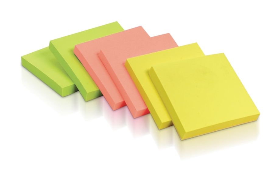 slide 3 of 3, Office Depot Brand Sticky Notes, 3'' X 3'', Assorted Bright Colors, 100 Sheets Per Pad, Pack Of 6 Pads, 6 ct