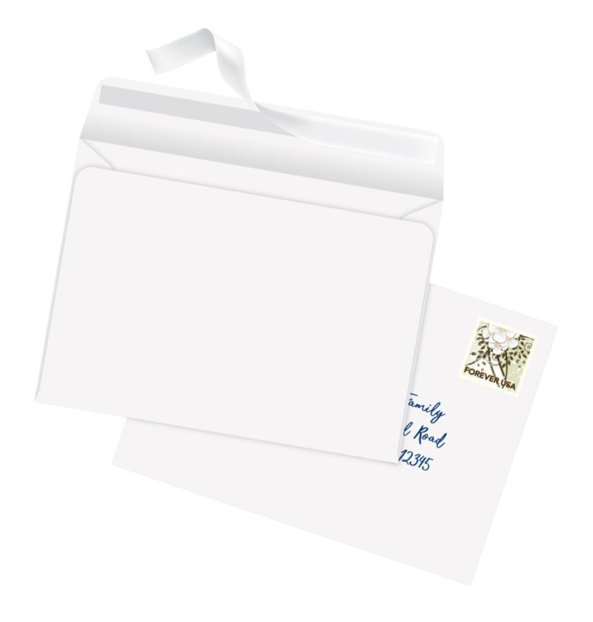 slide 2 of 3, Office Depot Brand Clean Seal Greeting Card Envelopes, A7, 5-1/4'' X 7-1/4'', White, Box Of 25 Envelopes, 25 ct