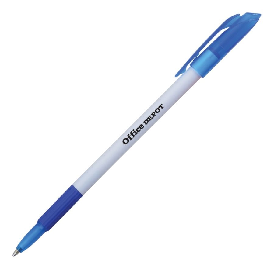 slide 2 of 2, Office Depot Brand Grip Ballpoint Pens, Medium Point, 1.0 Mm, White Barrel, Black/Blue Ink, Pack Of 48 Pens, 48 ct