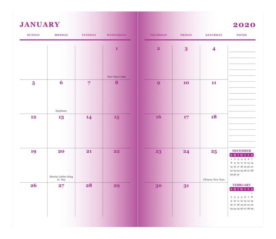 slide 4 of 4, Office Depot Brand Monthly Planner, 3-1/2'' X 6'', Purple Ombre, January To December 2020, Odus1930-009, 1 ct