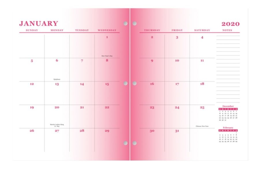 slide 2 of 4, Office Depot Brand Monthly Planner, 10-1/4'' X 8-1/4'', Pink Ombre, January To December 2020, Odus1930-007, 1 ct