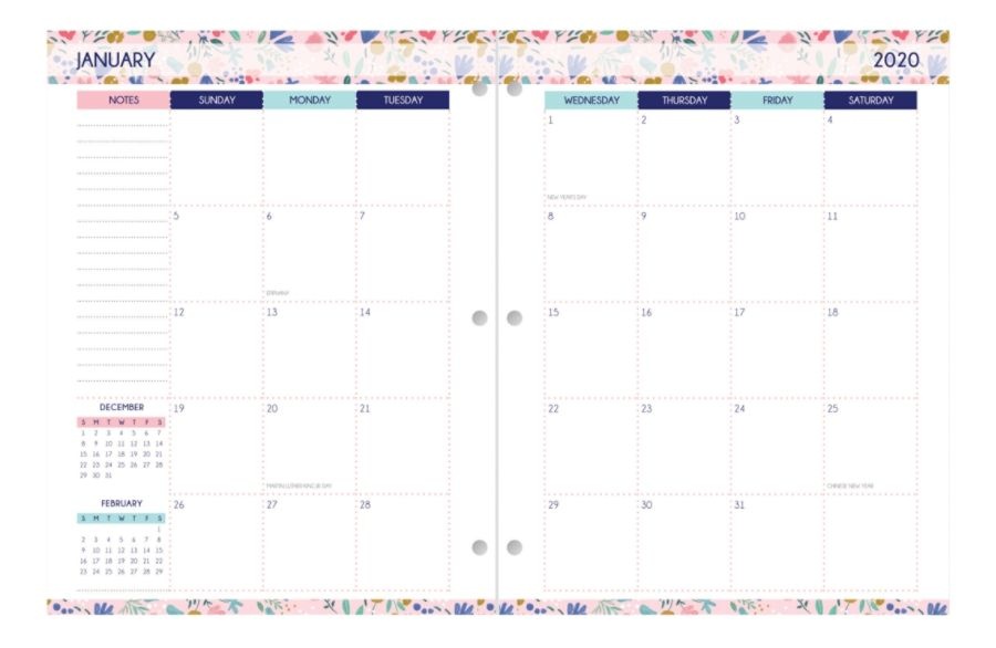 slide 2 of 4, Office Depot Brand Monthly Planner, 8-1/4'' X 10-1/4'', Flowers, January To December 2020, 1 ct