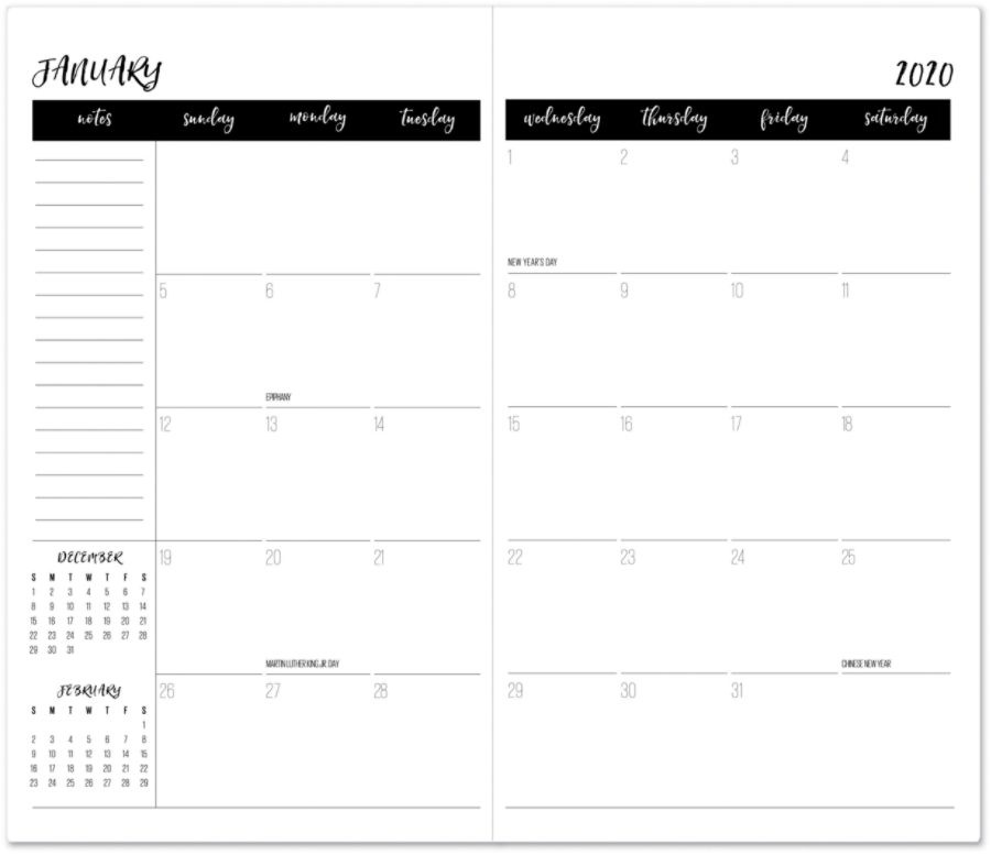 slide 4 of 4, Office Depot Brand Monthly Planner, 3-1/2'' X 6'', Black, January To December 2020, 1 ct