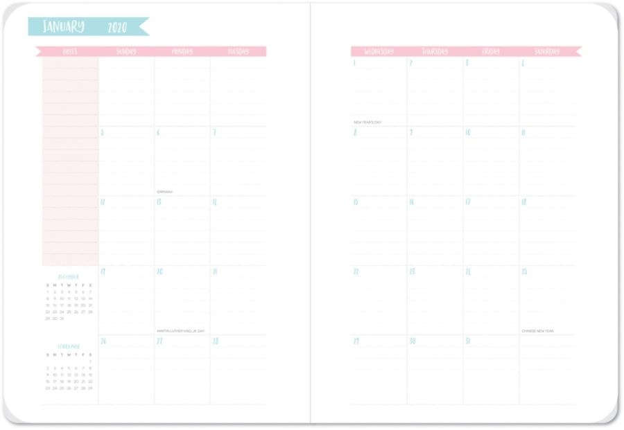 slide 2 of 4, Office Depot Brand Monthly Planner, 3-1/2'' X 6'', Cotton Candy, January To December 2020, 1 ct