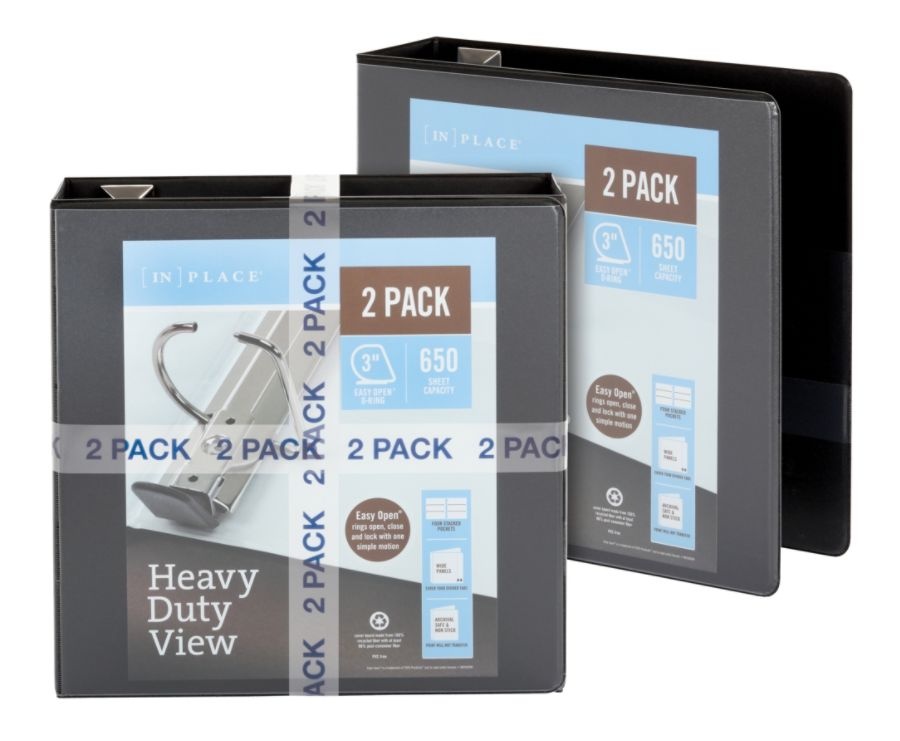 slide 4 of 6, Office Depot Brand Heavy-Duty D-Ring View Binder, 3'' Rings, Black, 2/Pack, 1 ct